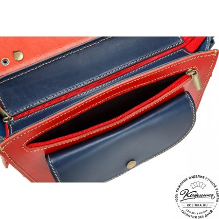 Кожаная  сумка "Виктория" (красная с синим)